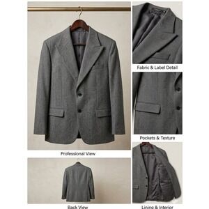 StudioSuits Grey Herringbone Tweed Blazer‎ Mens 42R Peak Lapel Sport Coat Jacket
